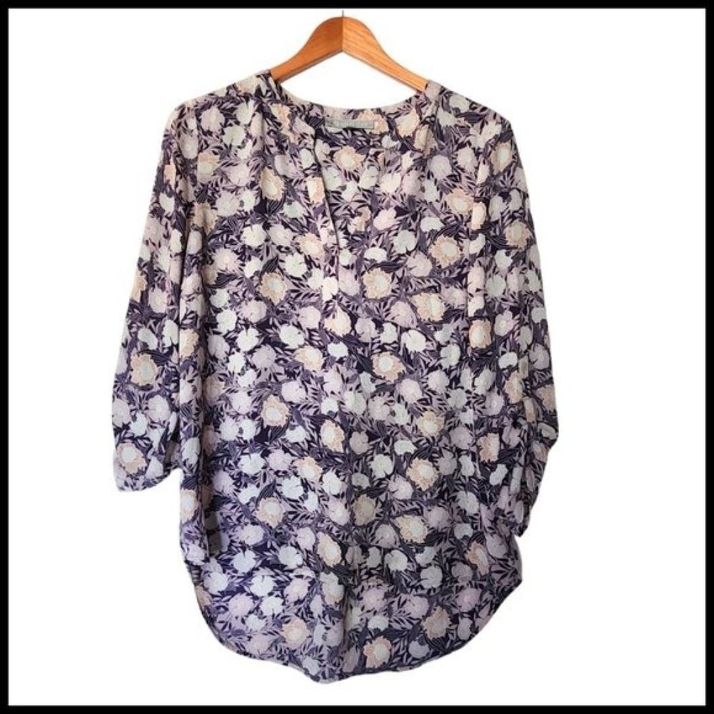 Daniel Rainn Purple Floral Popover Blouse M Medium